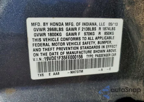 2014 Acura Ilx 20 z USA, uszkodzony, nr VIN 19VDE1F35EE000156